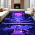 thumbnail image 1 of ODIKA 6'x9' Machine Washable Non-Slip Area Rug, Cyberpunk City Futuristic Game Style High Traffic Rug, Purple, 85050, 1 of 7