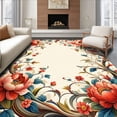 thumbnail image 1 of ODIKA 6' x 9' Machine Washable Non-Slip Area Rug, Floral peony High Traffic Rug, Beige, 86877, 1 of 7