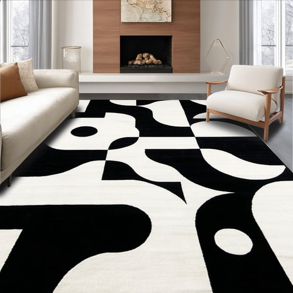 ODIKA 6' x 9' Machine Washable Non-Slip Area Rug, Geometric Circle High Traffic Rug, Black, 138430