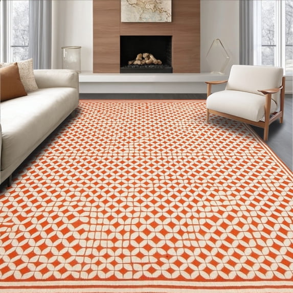 ODIKA 6' x 9' Machine Washable Non-Slip Area Rug, Geometric Diamond High Traffic Rug, Orange, 212592
