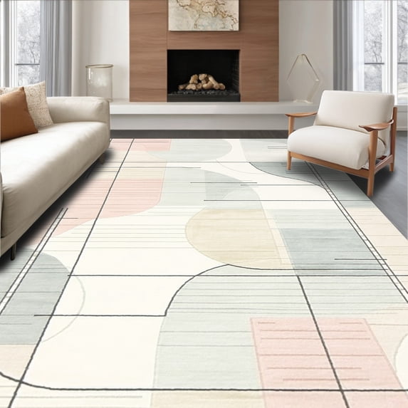 ODIKA 6' x 9' Machine Washable Non-Slip Area Rug, Geometric Grid High Traffic Rug, Gray, 233041