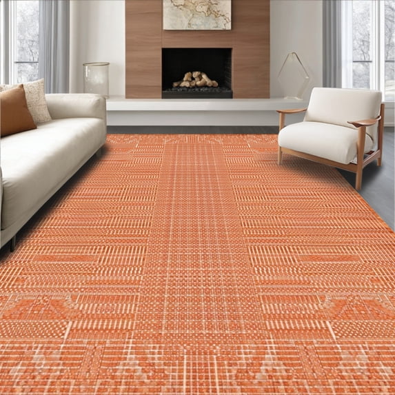 ODIKA 6'x9' Machine Washable Non-Slip Area Rug, Elegant Interlocking Design with Geometric Flair High Traffic Rug, Orange, 245196