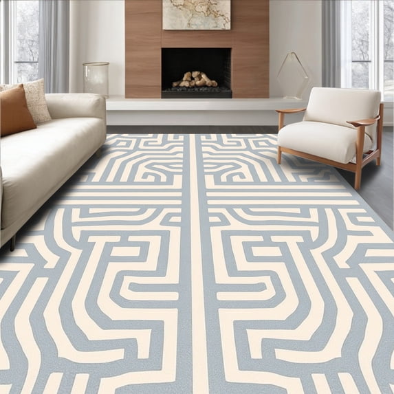 ODIKA 6' x 9' Machine Washable Non-Slip Area Rug, Geometric Maze High Traffic Rug, Beige, 465002