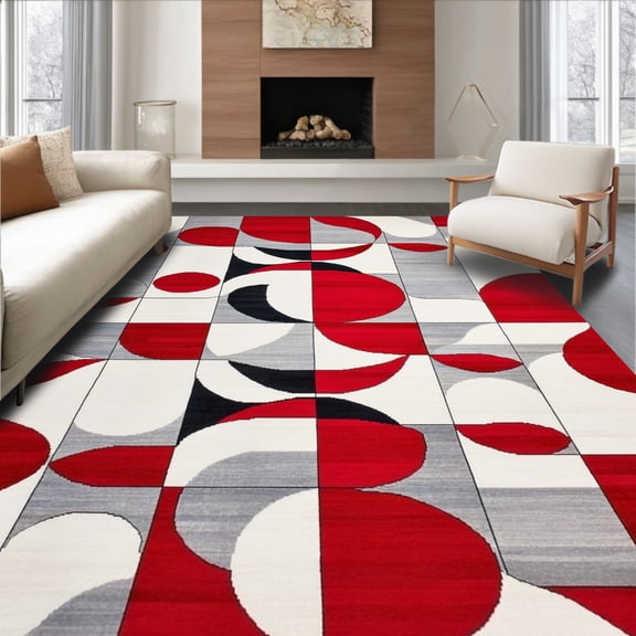 ODIKA 6' x 9' Machine Washable Non-Slip Area Rug, Geometric Oval High Traffic Rug, Red, 105353