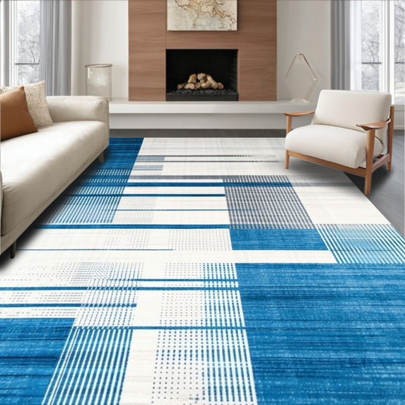 ODIKA 6'x9' Machine Washable Non-Slip Area Rug, Vista Urban Grid High Traffic Rug, Blue, 248585