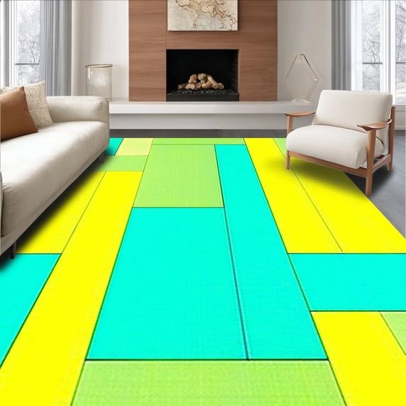 ODIKA 6' x 9' Machine Washable Non-Slip Area Rug, Geometric Rectangle High Traffic Rug, Green, 192211