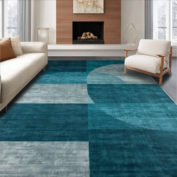 ODIKA 6'x9' Machine Washable Non-Slip Area Rug, Abstract Circle Modern Style High Traffic Rug, Teal, 138509