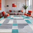 thumbnail image 1 of ODIKA 6' x 9' Machine Washable Non-Slip Area Rug, Geometric Rectangle High Traffic Rug, Teal, 268024, 1 of 7