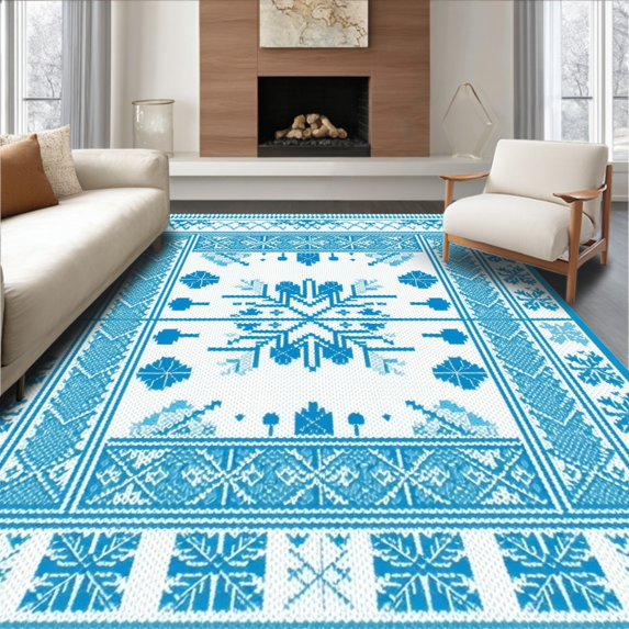 ODIKA 6' x 9' Machine Washable Non-Slip Area Rug, Geometric Snowflake High Traffic Rug, White, 102030