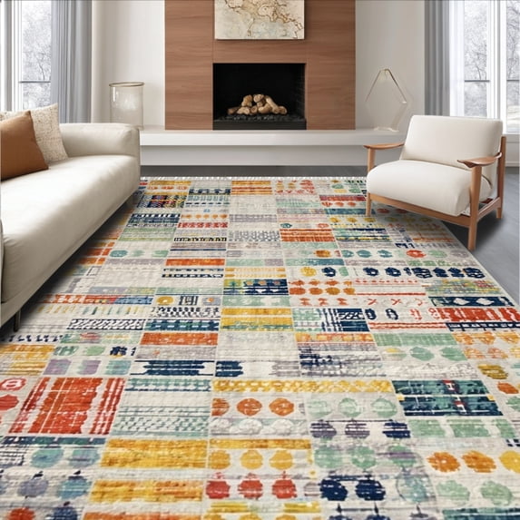 ODIKA 6' x 9' Machine Washable Non-Slip Area Rug, Geometric Stripe High Traffic Rug, Teal, 173144