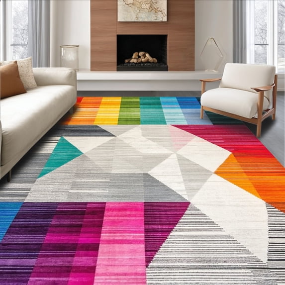 ODIKA 6'x9' Machine Washable Non-Slip Area Rug, Boho Dream Abstract Geometric High Traffic Rug, Orange, 138453