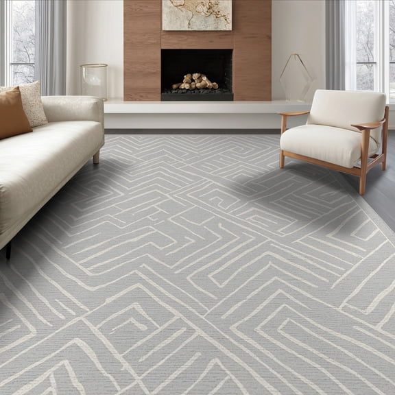 ODIKA 6'x9' Machine Washable Non-Slip Area Rug, Nordic Interlocking with Minimalist Touches High Traffic Rug, Gray, 462076