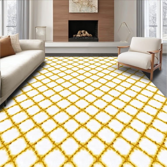 ODIKA 6' x 9' Machine Washable Non-Slip Area Rug, Geometric diamond High Traffic Rug, Gold, 519420