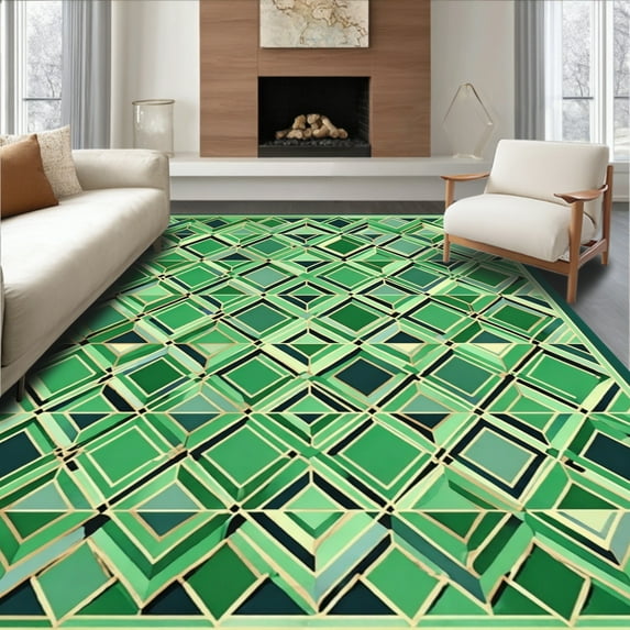 ODIKA 6'x9' Machine Washable Non-Slip Area Rug, Green Trellis Design Modern Non Skid High Traffic Rug, Green, 86477