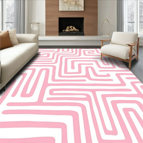 ODIKA 6' x 9' Machine Washable Non-Slip Area Rug, Geometric maze High Traffic Rug, Pink, 394194