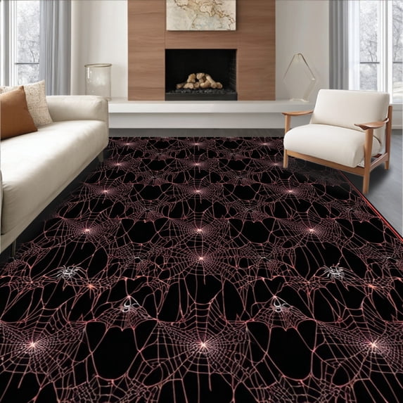 ODIKA 6'x9' Machine Washable Non-Slip Area Rug, Macabre Black Geometric High Traffic Rug, Black, 10475