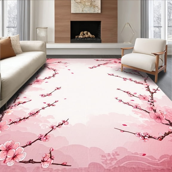 ODIKA 6' x 9' Machine Washable Non-Slip Area Rug, Japanese Blossom High Traffic Rug, Pink, 25628