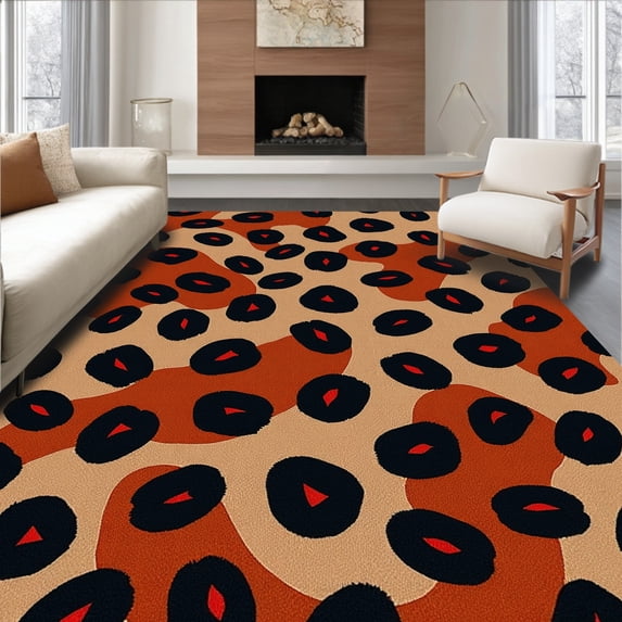 ODIKA 6' x 9' Machine Washable Non-Slip Area Rug, Leopard Leopard-Spot High Traffic Rug, Beige, 314475