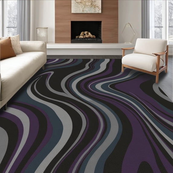 ODIKA 6'x9' Machine Washable Non-Slip Area Rug, Luxe Swirl Tie Dye Accent High Traffic Rug, Black, 338820