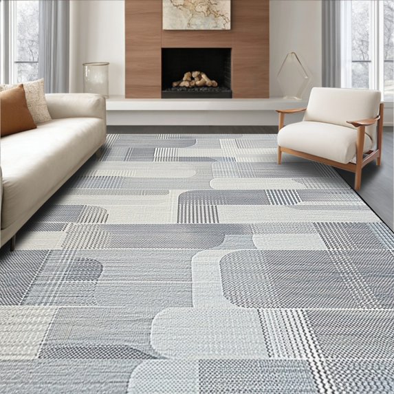 ODIKA 6'x9' Machine Washable Non-Slip Area Rug, Contemporary Ripple High Traffic Rug, Gray, 250807