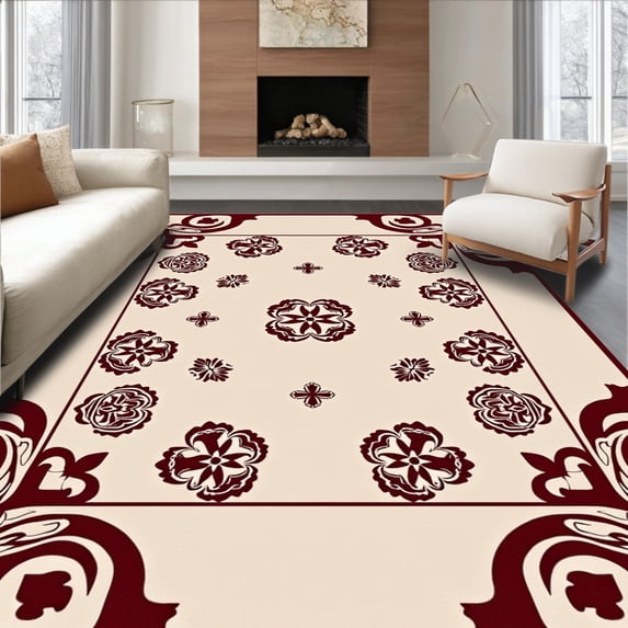 ODIKA 6' x 9' Machine Washable Non-Slip Area Rug, Middle Eastern Medallion High Traffic Rug, Ivory, 311178