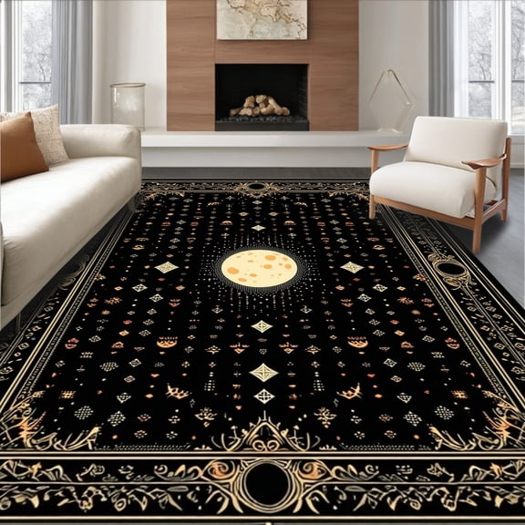 ODIKA 6' x 9' Machine Washable Non-Slip Area Rug, Middle Eastern Moon High Traffic Rug, Black, 26487