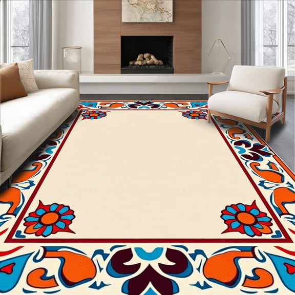 ODIKA 6' x 9' Machine Washable Non-Slip Area Rug, Middle Eastern Palmette High Traffic Rug, Orange, 399432