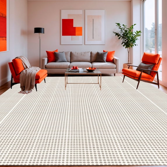 ODIKA 6'x9' Machine Washable Non-Slip Area Rug, Contemporary Dotted Doormat High Traffic Rug, Beige, 154066