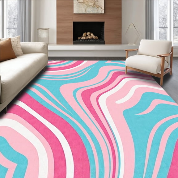 ODIKA 6' x 9' Machine Washable Non-Slip Area Rug, Op Art Wave High Traffic Rug, Pink, 367669