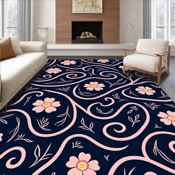 ODIKA 6' x 9' Machine Washable Non-Slip Area Rug, Paisley Flower High Traffic Rug, Blue, 409141