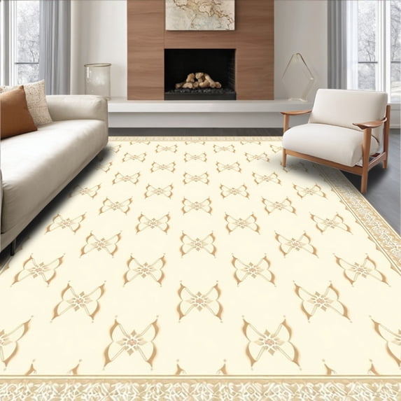 ODIKA 6'x9' Machine Washable Non-Slip Area Rug, Elegant Quatrefoil with Neutral Tones and Chic Design High Traffic Rug, Beige, 48443