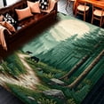 thumbnail image 1 of ODIKA 6'x9' Machine Washable Non-Slip Area Rug, Timber Trail Round Floor With Forest Scenery and Wildlife Print High Traffic Rug, Green, 138354, 1 of 7