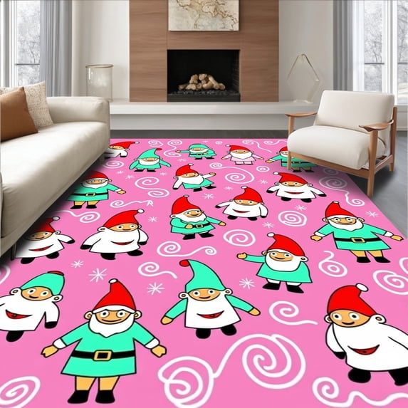 ODIKA 6' x 9' Machine Washable Non-Slip Area Rug, Shag Gnome High Traffic Rug, Pink, 747444