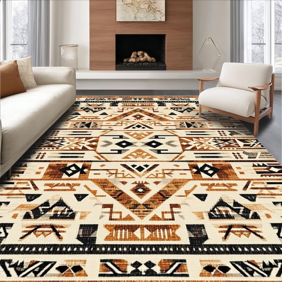 ODIKA 6'x9' Machine Washable Non-Slip Area Rug, Inspired Geometric Accent High Traffic Rug, Beige, 126188