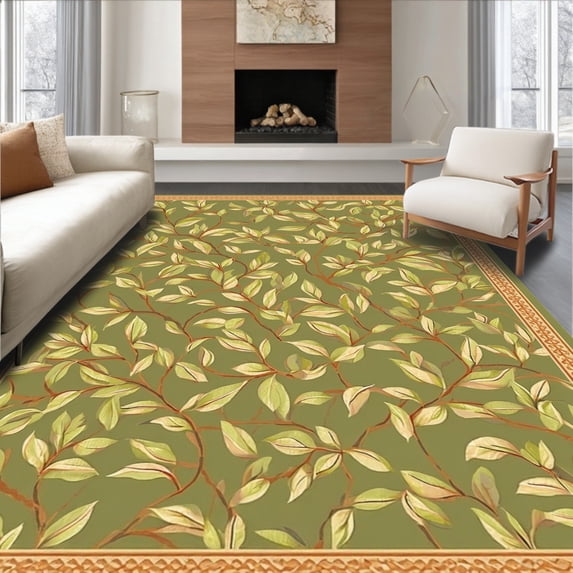 ODIKA 6' x 9' Machine Washable Non-Slip Area Rug, Traditional Leaf High Traffic Rug, Green, 64705
