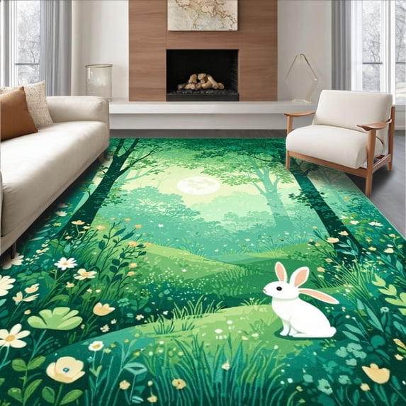 ODIKA 6' x 9' Machine Washable Non-Slip Area Rug, Woodland tree High Traffic Rug, Green, 85712