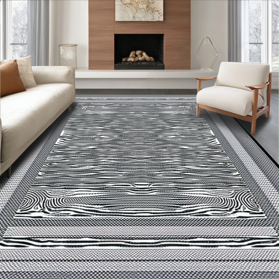 ODIKA 6'x9' Machine Washable Non-Slip Area Rug, Stylish Boho Chic with Dynamic Zebra Motifs High Traffic Rug, Gray, 283564
