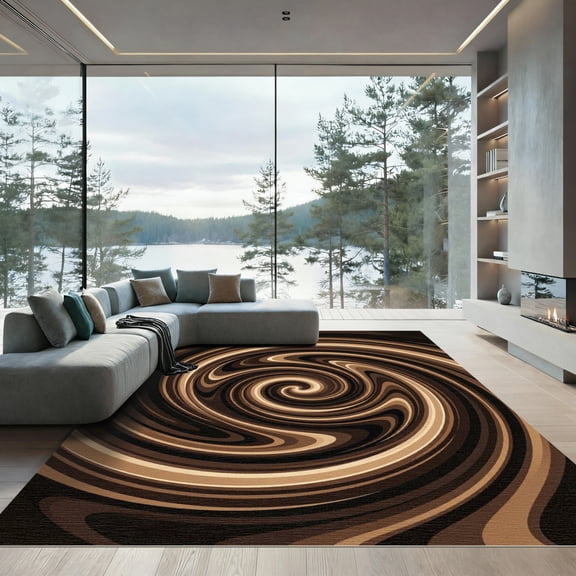 ODIKA 6' x 9' Machine Washable Non-Slip Area Rug, abstract print High Traffic Rug, Brown, 1017664