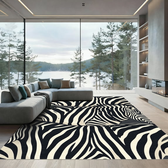 ODIKA 6' x 9' Machine Washable Non-Slip Area Rug, graphic striped High Traffic Rug, Black, 977212