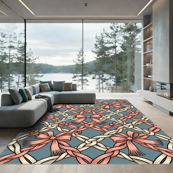 ODIKA 6' x 9' Machine Washable Non-Slip Area Rug, macrame geometric High Traffic Rug, Blue, 994911