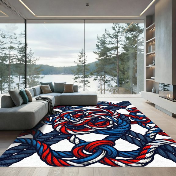 ODIKA 6' x 9' Machine Washable Non-Slip Area Rug, macrame print High Traffic Rug, Blue, 1295711