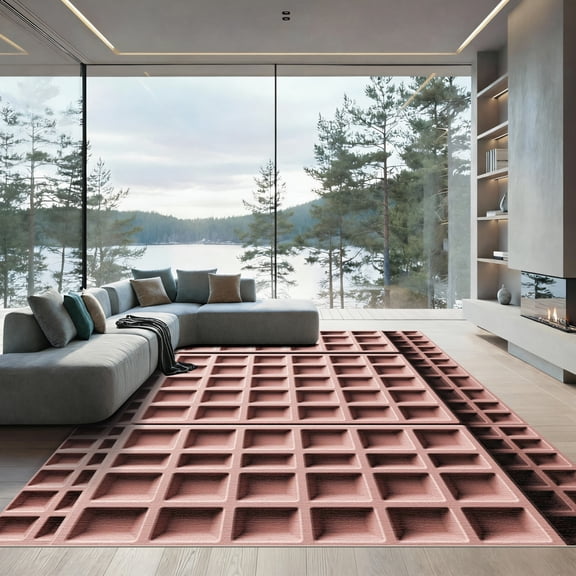 ODIKA 6' x 9' Machine Washable Non-Slip Area Rug, modern geometric High Traffic Rug, Pink, 1309183