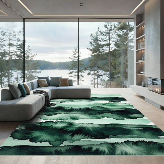 ODIKA 6' x 9' Machine Washable Non-Slip Area Rug, watercolor print High Traffic Rug, Green, 1274468