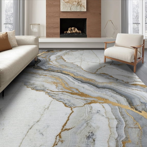 ODIKA 6'x9' Abstract Marble Minimalist With Modern Geode Inspired Veining Washable Area Rug None Non-Slip, Easy Care, for Family Room, Living Mater Bedroom