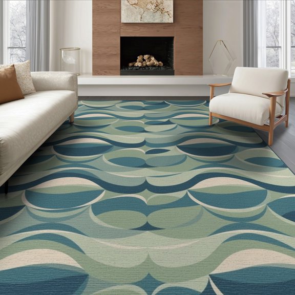 ODIKA 6'x9' Abstract Sage Flowing Shapes Structured Repeating Motifs Ocean Inspired Washable Area Rug None Non-Slip, Chair-Friendly, for Dining Room, Under Table, Office Décor
