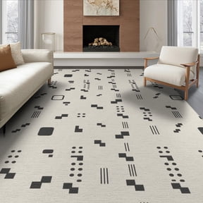 ODIKA 6'x9' Beige Black Geometric Modern Design Washable Area Rug Contemporary Abstract Pattern Style for Family Room, Living Mater Bedroom, Non-Slip, Easy Care