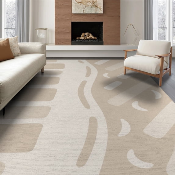 ODIKA 6'x9' Beige Cream Modern Abstract Geometric Washable Area Rug Contemporary Minimalist Striped Design Non-Slip, Easy Care, for Family Room, Living Mater Bedroom