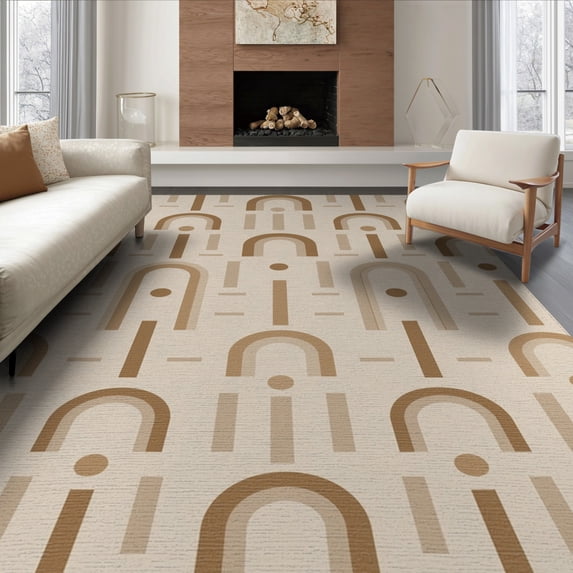 ODIKA 6'x9' Beige Geometric Archway Inspired Design Washable Area Rug Contemporary with Elegant Symmetry Non-Slip, Easy Care, for Family Room, Living Mater Bedroom