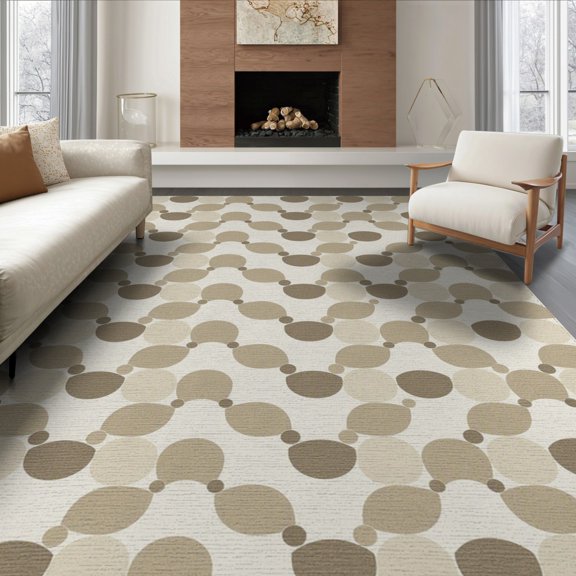 ODIKA 6'x9' Beige Geometric Tufted Checkered Washable Area Rug Modern Abstract With Influence Ornamental Balanced Non-Slip, Chair-Friendly, for Dining Room, Under Table, Office Décor