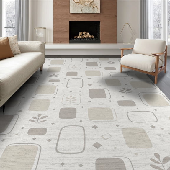 ODIKA 6'x9' Beige Gray Neutral Geometric Pattern Washable Area Rug Modern Abstract Design with Subtle Shapes Easy Care, Non-Shedding, for Queen Size Bedroom Under Bed Master Suite